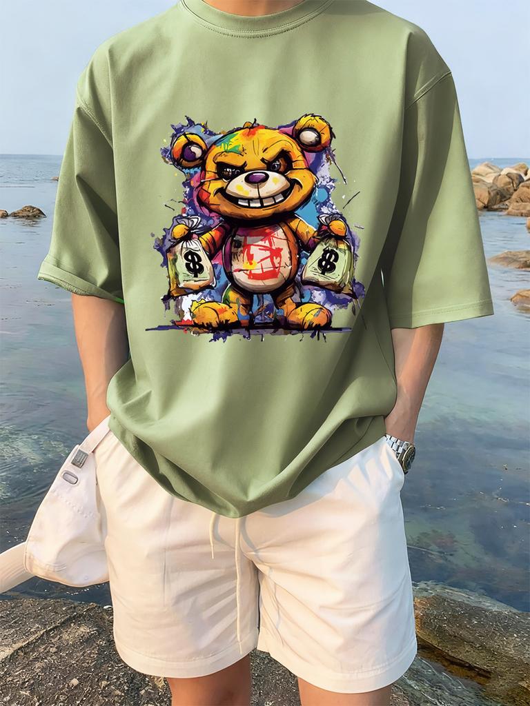 Colorful Bear Holding A Money Bag Printing TShirts Womens Summer Cotton T Shirt Loose ONeck Soft Tops Casual Womans Clothes