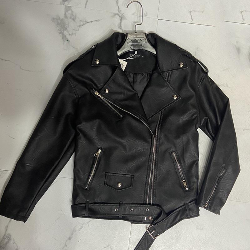 Spring ins street cool kožená bunda dámská volná oversize bunda velká velikost PU kožená temperamentní motorkářská bunda
