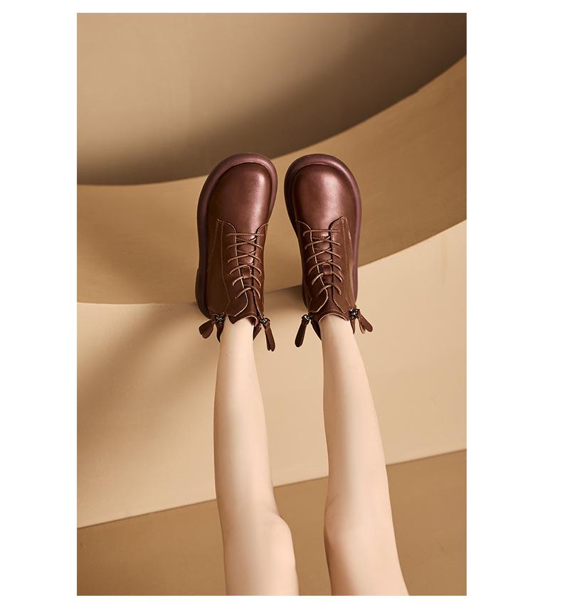 2025 Autumn Vintage Leather Women's Martin Boots with Dual Zippers - Korean Style, Flat Bottom Casual Shoes