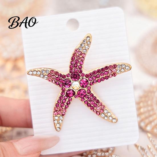 Beach Themed Jewelry Vintage Rhinestone Starfish Brooch, Ocean Metal Lapel Pin, Golden Plated Pin Sea Animal for Suit Dress Coat Scarf Marine