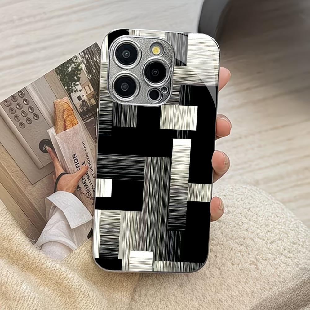 Schwarz-Weiß-Streifen Mode Handyhüllen carcasa Smartphone Glas Handyhülle für iPhone 17 16 15 14 13 12 pm Pro Plus fundas