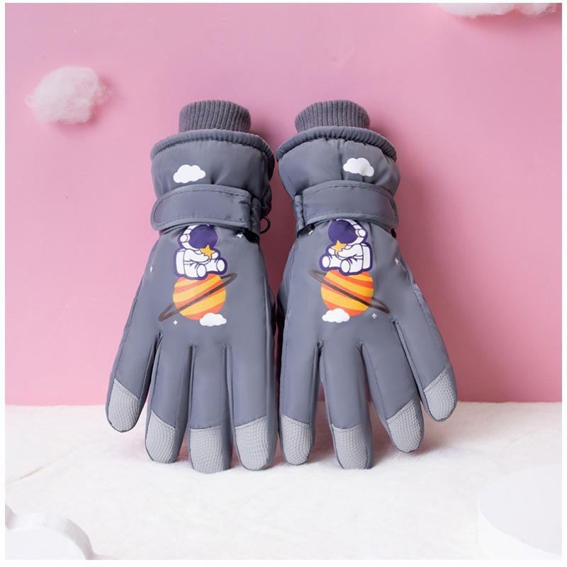 Mănuși de schi pentru copii, iarnă, plus catifea, ecran tactil, călărie, cu cinci degete, antiderapante, rezistente la vânt, pentru copii, elevi, drăguțe, calde