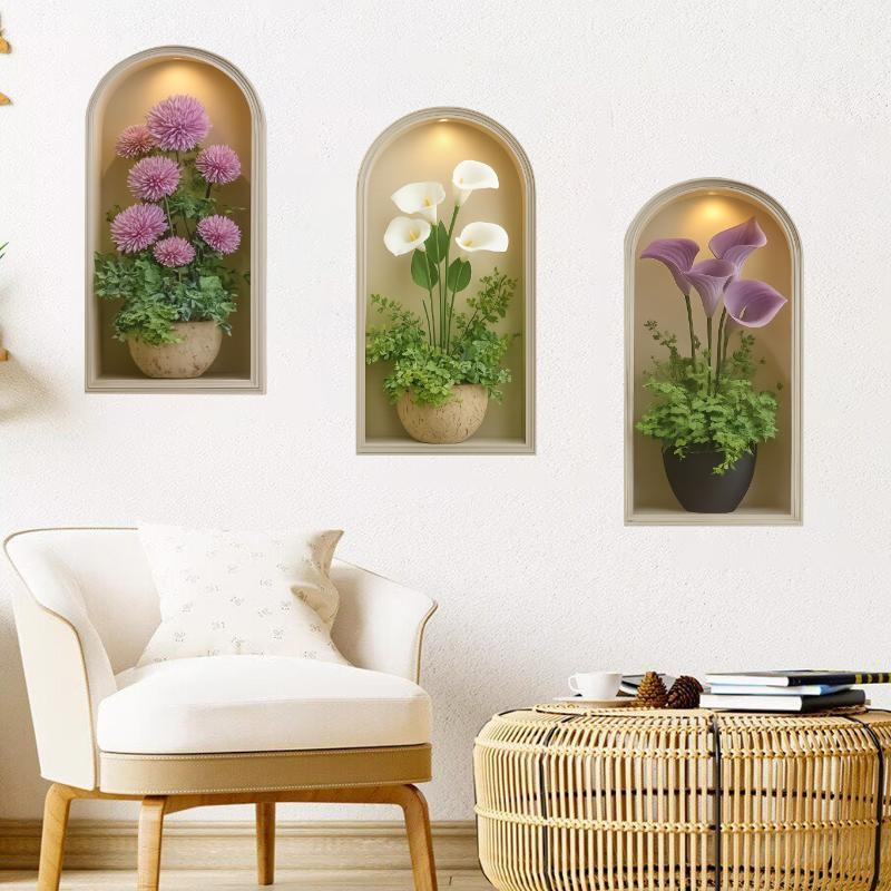 3D Watercolor Plant Wall Stickers - Realistic Potted Plants Decor, Self-Adhesive Vine Leaves For Living Room Bedroom Wall Decor