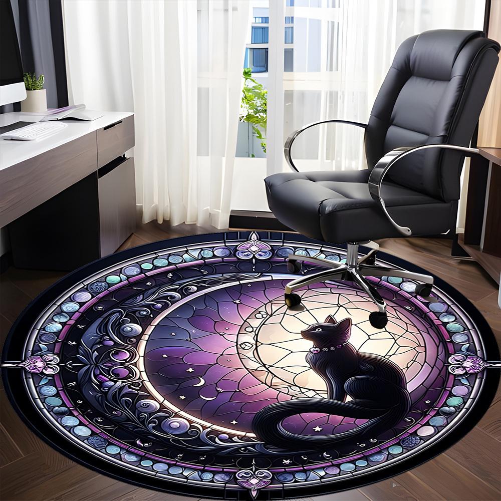 1pc Stained Glass Cat Office Round Area Rug, Indoor Mat Suitable ForOffice, Under Office Chairs Bedroom Living Room Home Decor, Room Deco,  T142