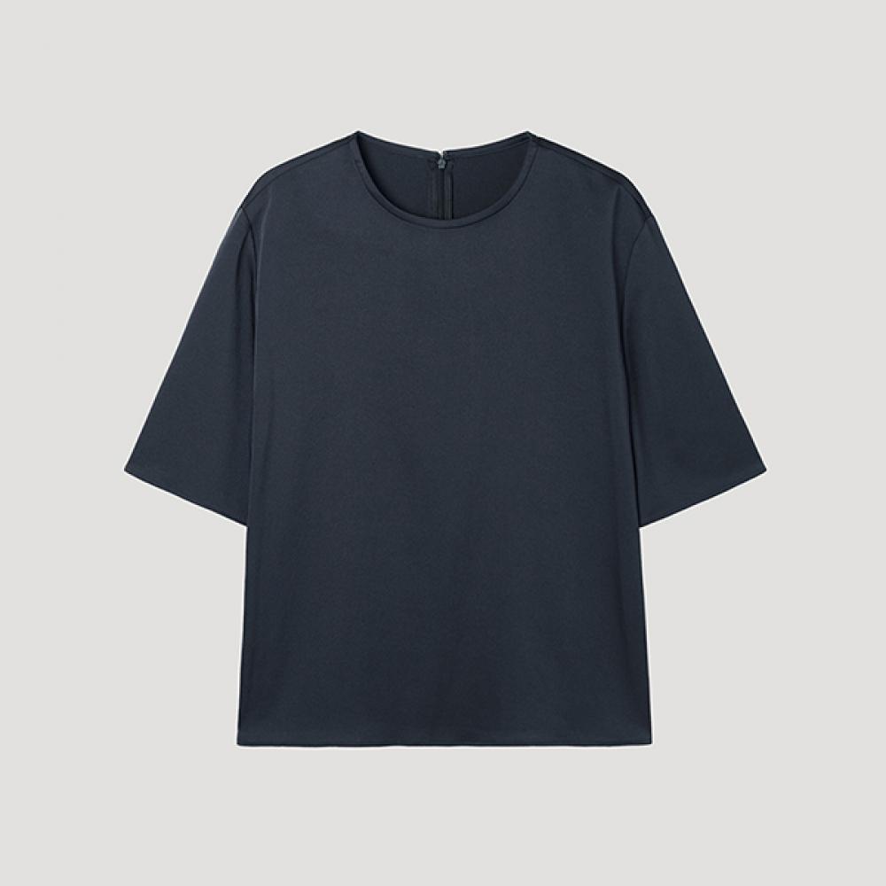 

Shesmiss Satin Textured Round Neck Blouse Swwblp22070 Dn DARK NAVY/66