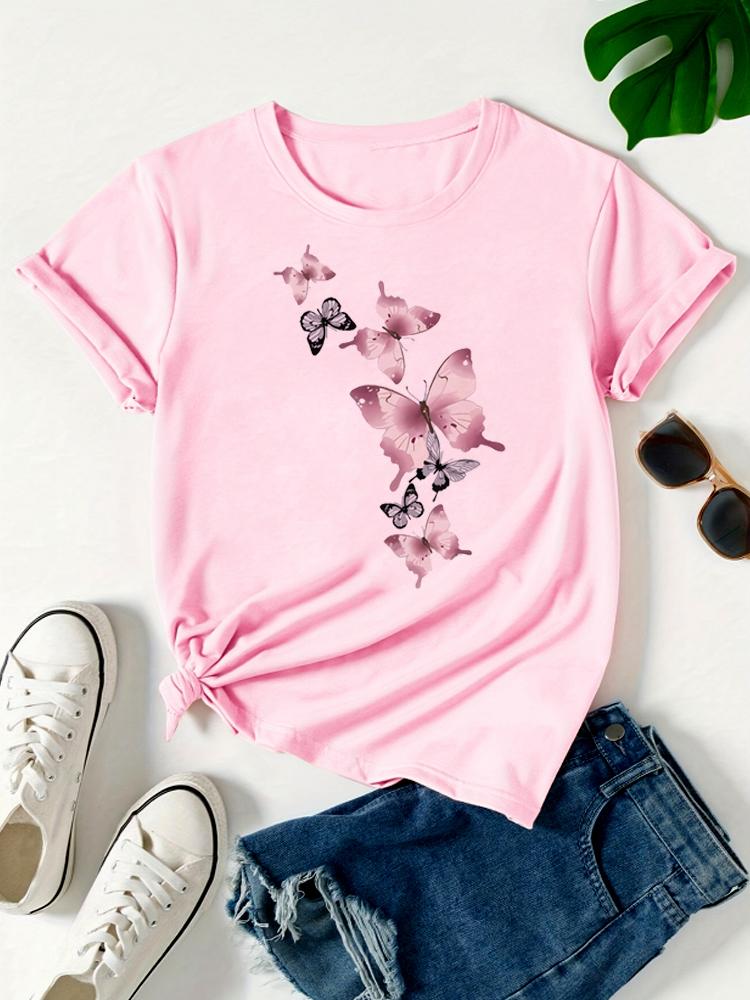 Fashion Butterfly Print Harajuku FeUnisex Harajuku Short Sleeve Casual Womens Tshirt Clothing Street Tops Tees Aesthetic Clothes