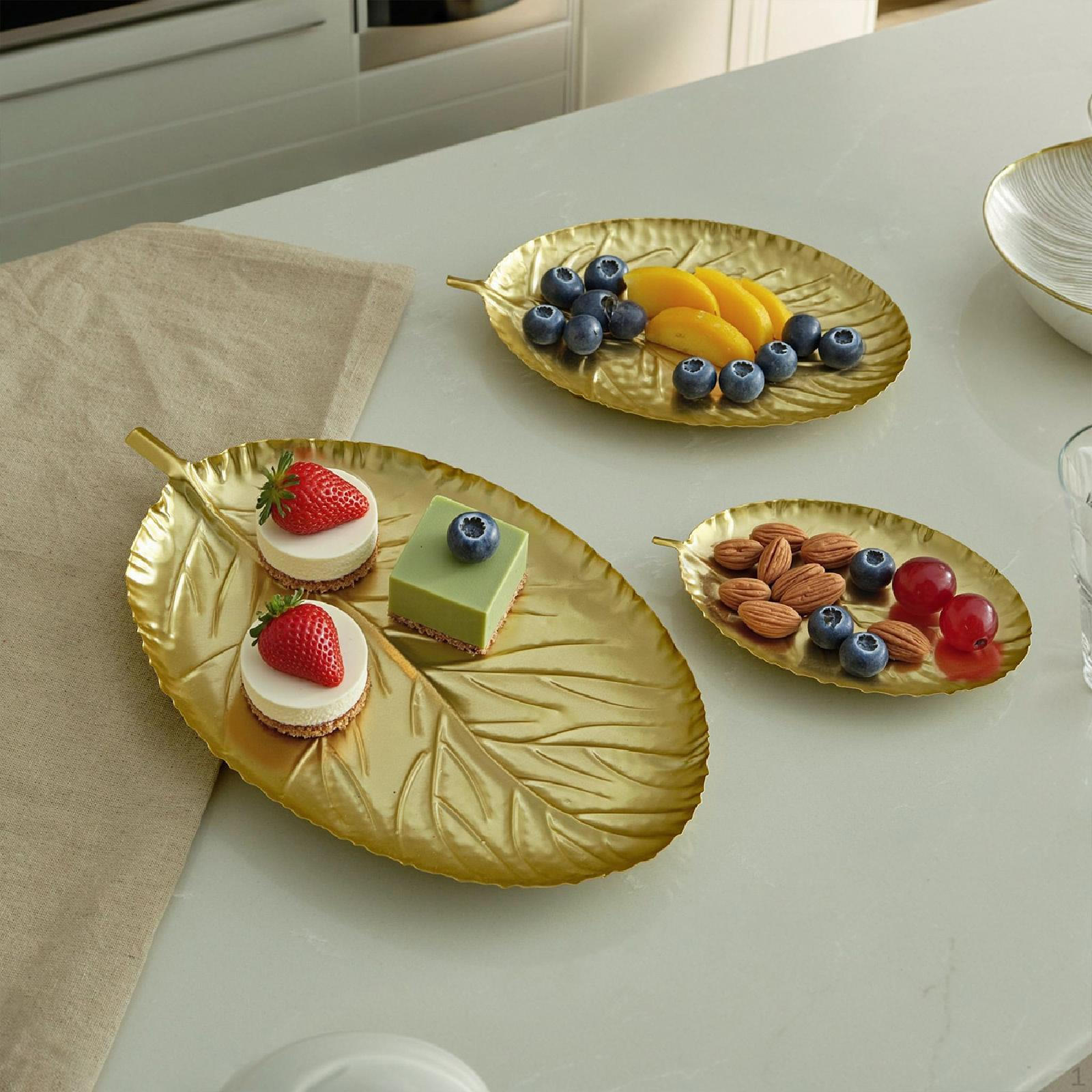 

3 Pieces Leaf Shaped Serving Trays Decorative Luxury Cosmetics Organizer Dishes золотий