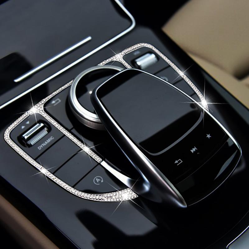 Car Center Control Panel With Diamond Rhinestone Decorative Frame For Mercedes Benz GLC X253 C W205 E Class W213 Accessorie
