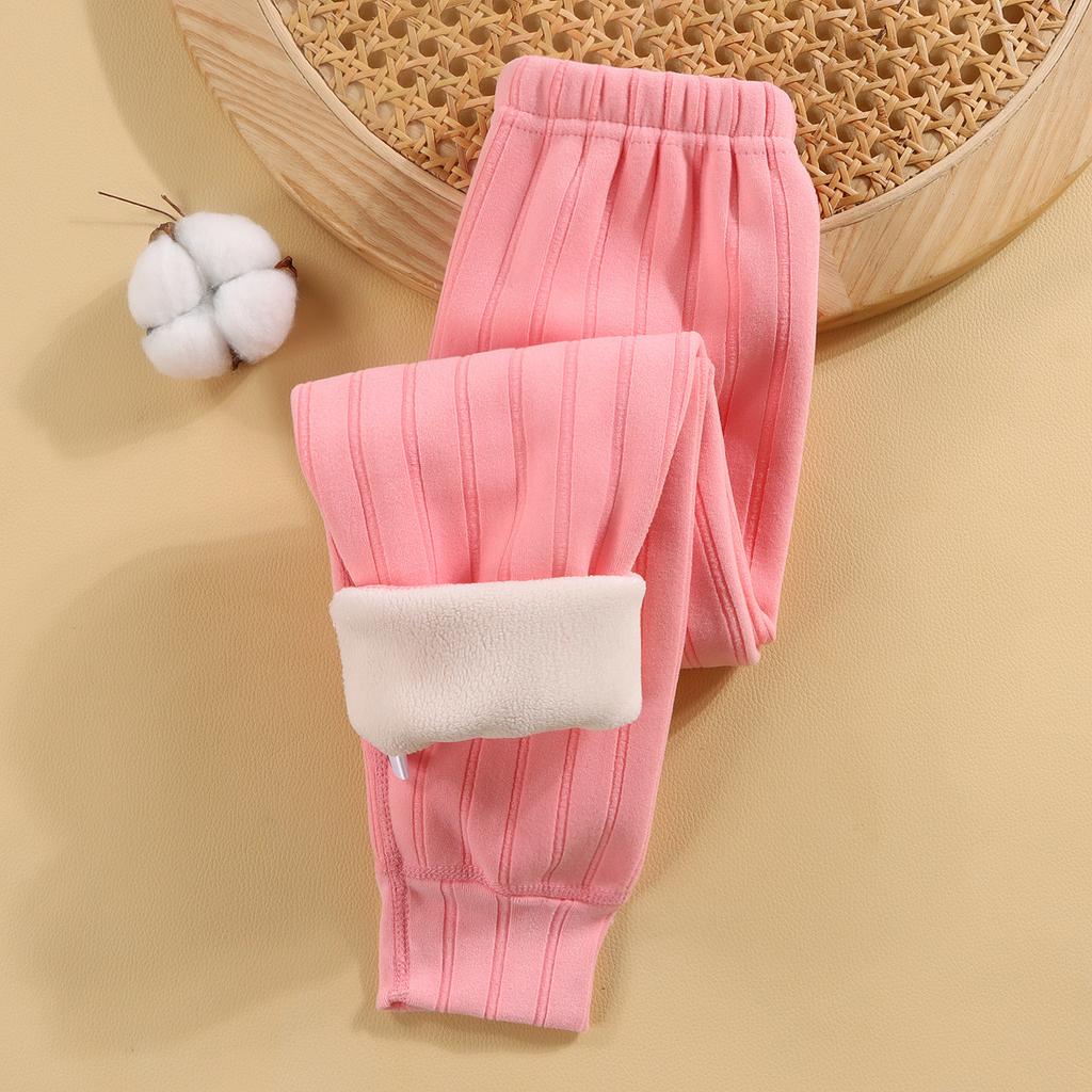 Children's Fleece-Lined Thickened Thermal Pants for Fall/Winter Medium-Large Sizes Solid Color Simple Pants