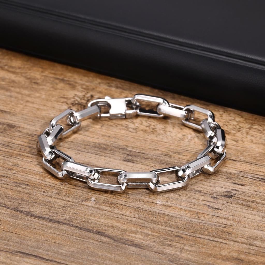 Schmuck aus Edelstahl Herren Armbänder Rechteckige Kette Punk Rock Armband Geschenk für Papa Freund Valentinstag Silberfarbe