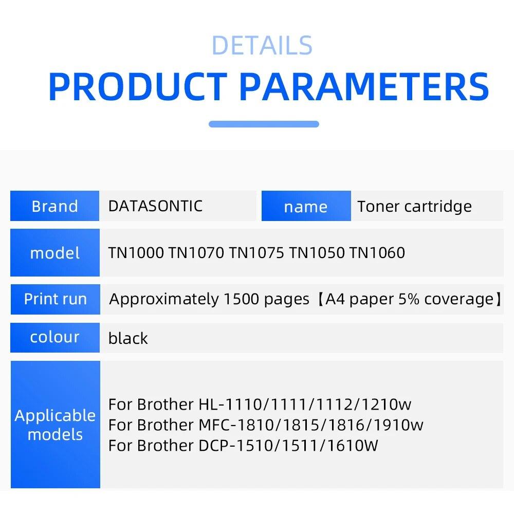 Compatible Cartridge TN1000 TN1050 TN1030  TN1060 TN1070 TN1075 for Brother HL-1110 TN-1111 TN1112 1210w Printer Toner Cartridge