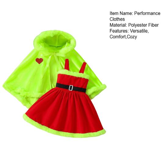Girls Christmas Cape Dress with Fur Trim Red Holiday Performance Costume for Toddlers 1-6 Years Fancy Party Dress Accessory