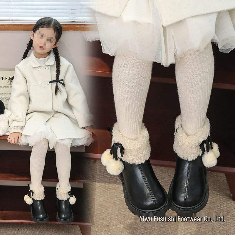 Girls' 2025 Autumn/Winter Princess Snow Boots - Plush, Warm, All-Season Short Cotton Boots for Little Girls