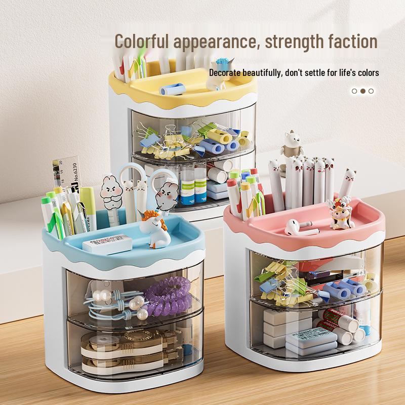 Rotatable Transparent Cartoon Pen Holder - Cute & Simple Desk Organizer for Students