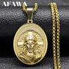 Religiöser Jesus Christus Kruzifix Kreuz Medaille Anhänger Halskette für Damen Herren Edelstahl Goldfarbe Glaubensschmuck NZZ477S02
