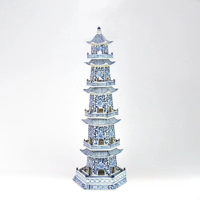Jingdezhen keramická modrobílá Wenchangova věž, vynikající pagoda, dekorace věže, chrámová pagoda, ozdoby
