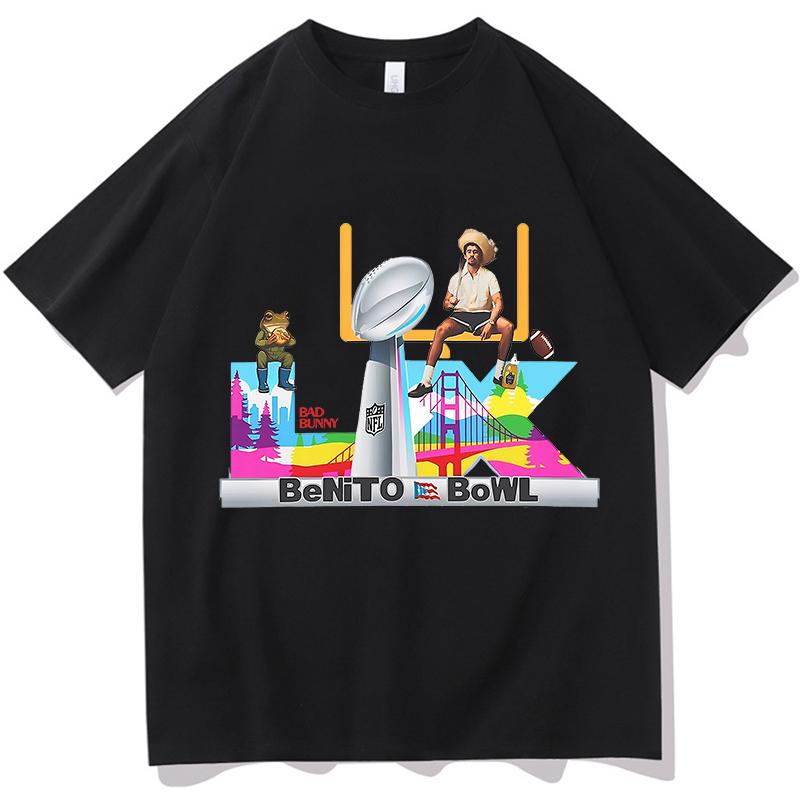 

Bad Bunny Super Bowl LX 2026 Graphic Tshirt Cotton unisex Short Sleeve Loose shirt Y2k Hip Hop fashion Summer New Unisex streetwear S