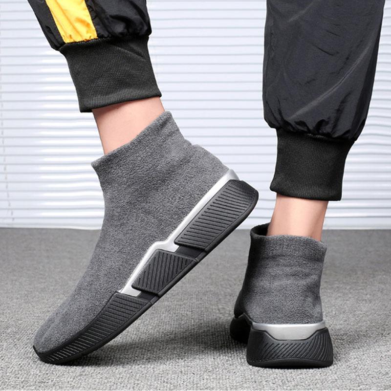Sizes 39-46 Autumn Winter Sneakers Men Boots Coral Velvet Warm Ankle Boots Male Stretch Slip-on Sock Shoes Platform Casual Shoes