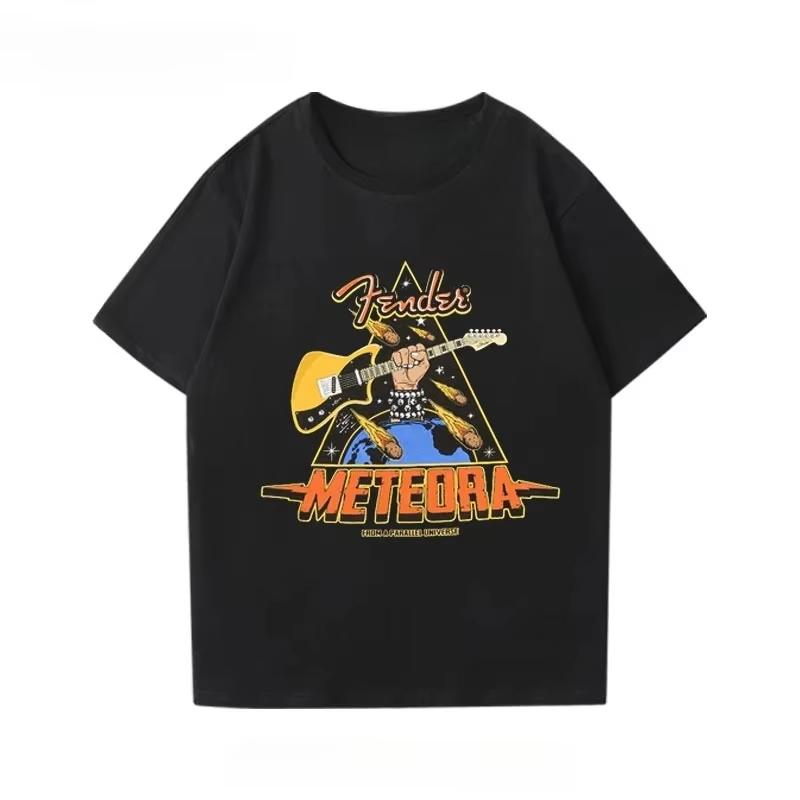 Fender Electric Guitar Short Sleeved Printed T-shirt for Boys Guitarist Performance Outfit Rock Band Pure T Shirt