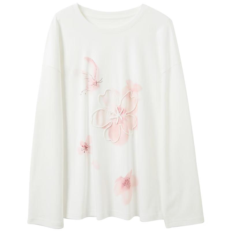 Sancai 100% Cotton Cherry Blossom Embroidered T-Shirt L