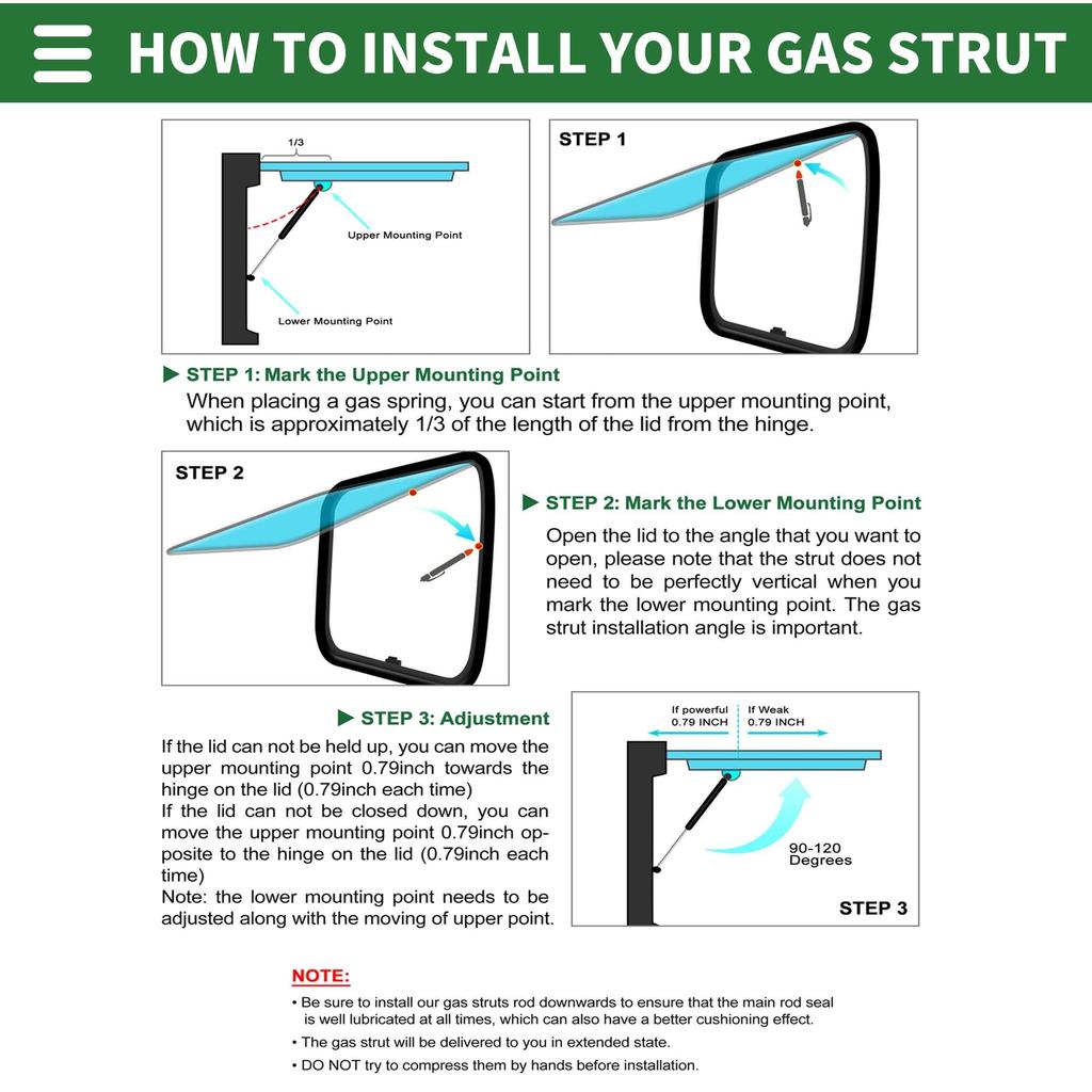 Motoforti Universal Lift Support Strut Shocks 10"/245mm 27lb/120N/12kg Black, Set of 2