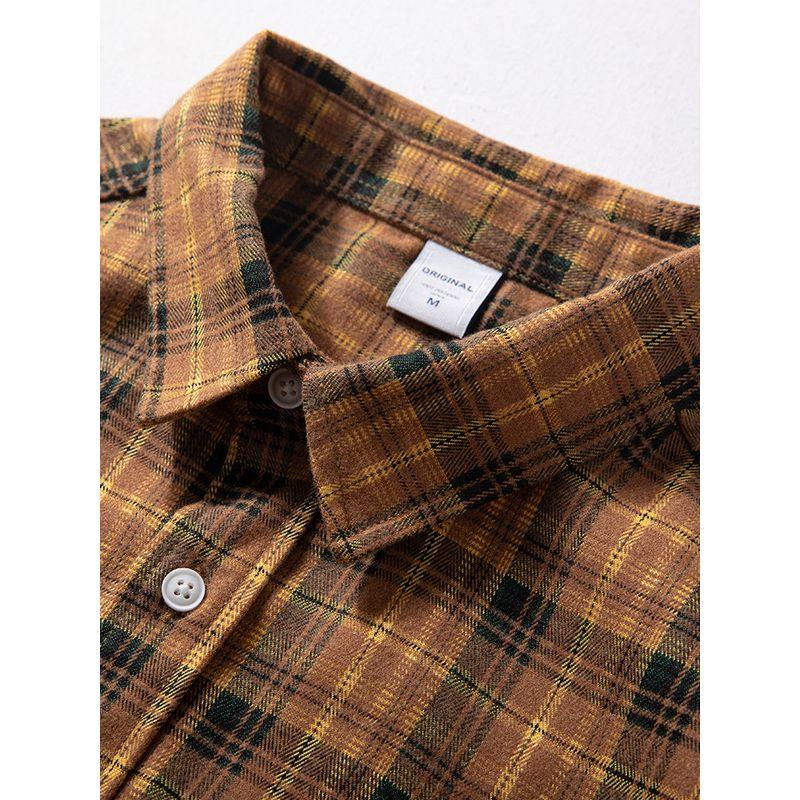 Plaid Shirt Men's Long-Sleeved Spring and Autumn Trendy Vintage American Retro Casual Loose Brushed Flannel Shirt Jacket