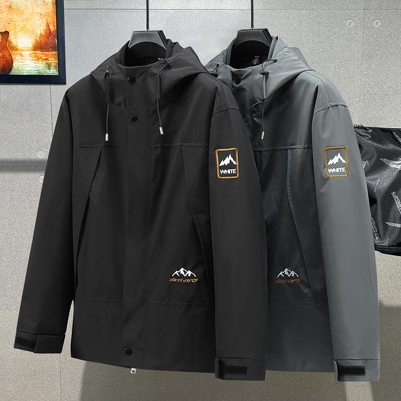 Men's Trendy Three-in-One Windproof Parka with Detachable Plus Velvet Lining, in Plus Sizes for Autumn and Winter.