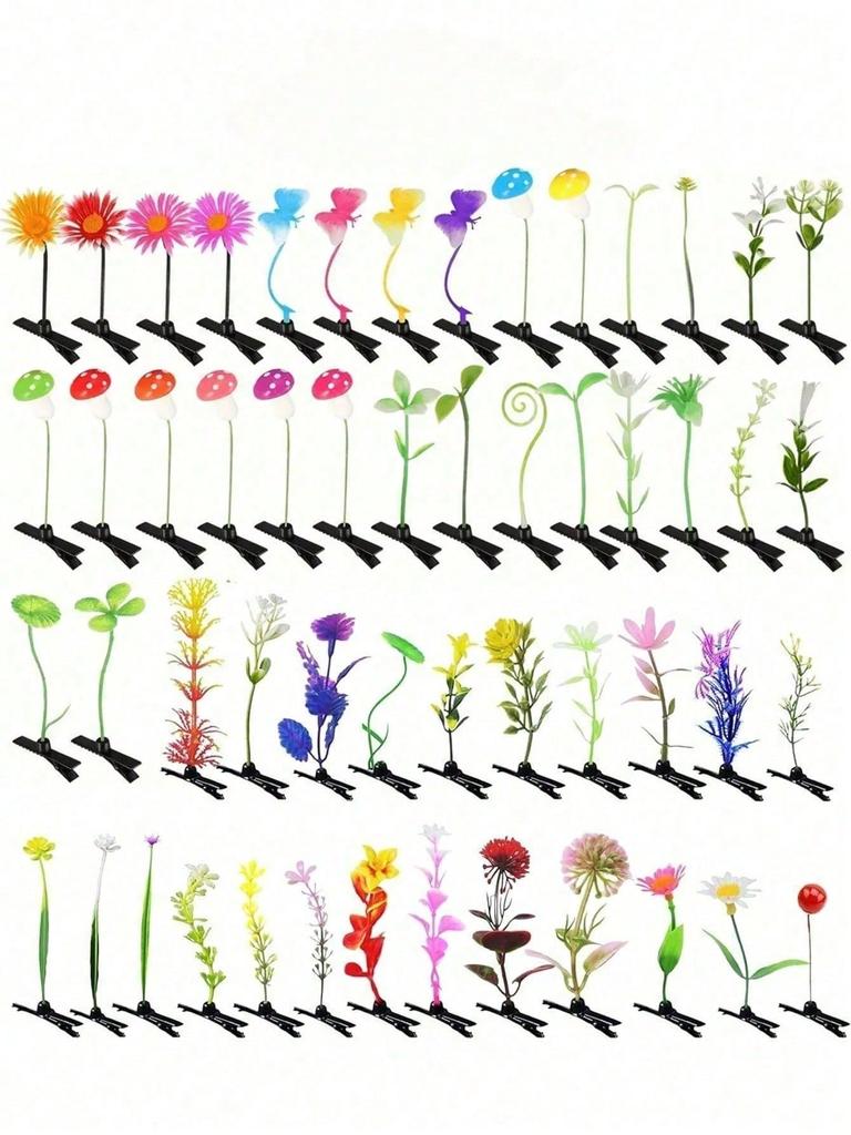 Mixed Faux Plant & Butterfly Hair Clips Cute Grass Mushroom Flower Hair Clips Suitable For Women Perfect For School, Family Gatherings