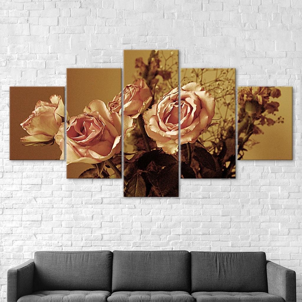 Red Roses Flower Bouquet 5 Piece Five Panel Wall Canvas Print Modern Art Poster Picture Home Decor Gift For Him For Her