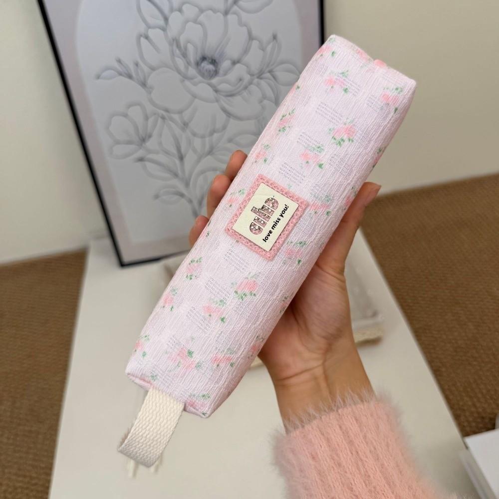 Portable Floral Pencil Case Small Flower Print Pencil Holder Kawaii Pen Bag  Stationery Storage розовый