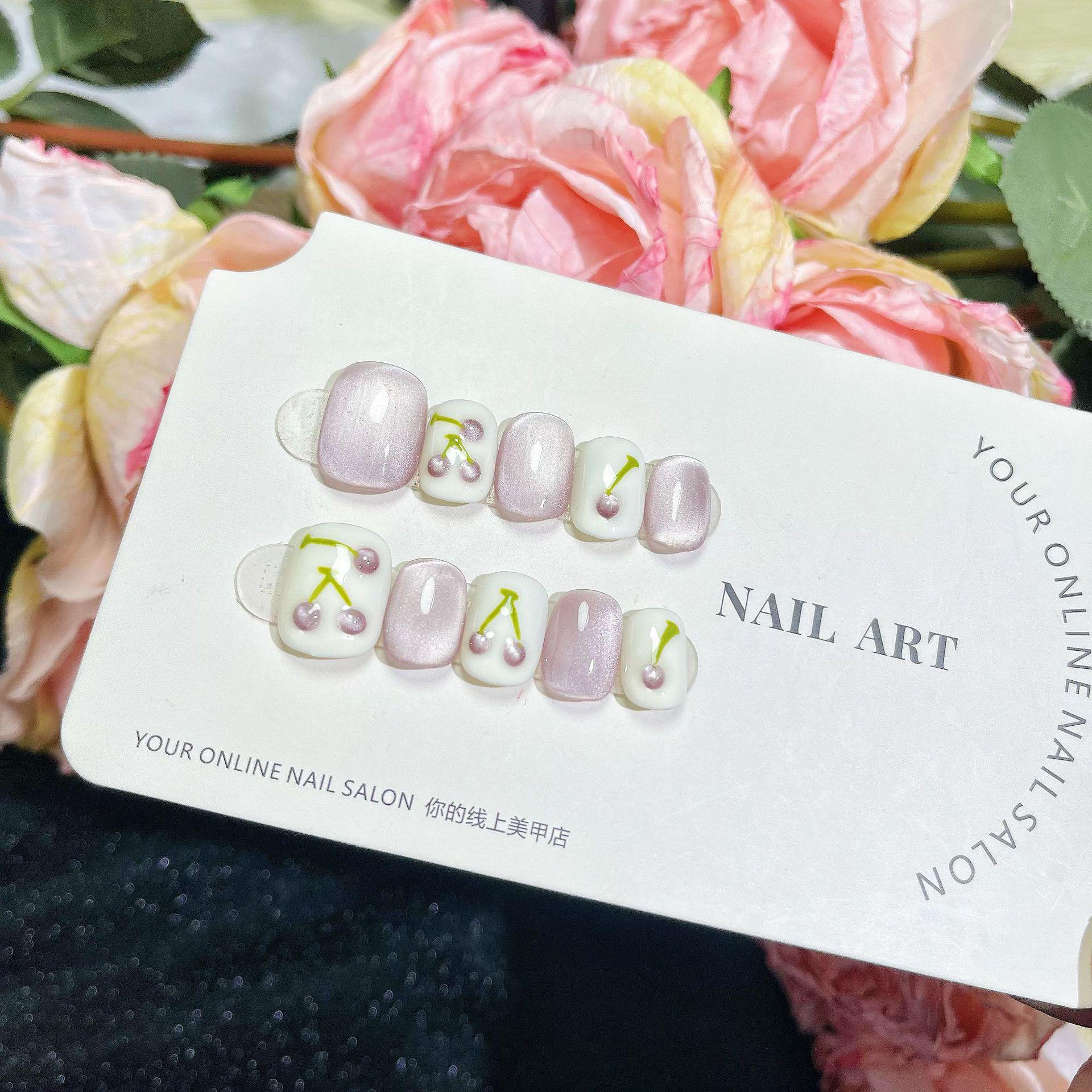 

Изготовленные вручную многоразовые гелевые типсы для ногтей «Кошачий глаз» вишневого цвета Model L