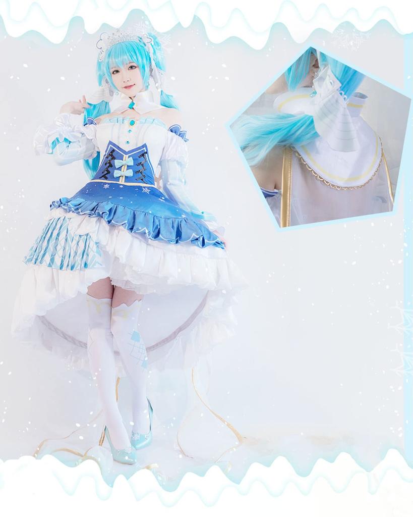 [Milky Time] Snow Miku Hatsune Miku Cosplay Costume with Wig, Halloween Costume for 2019