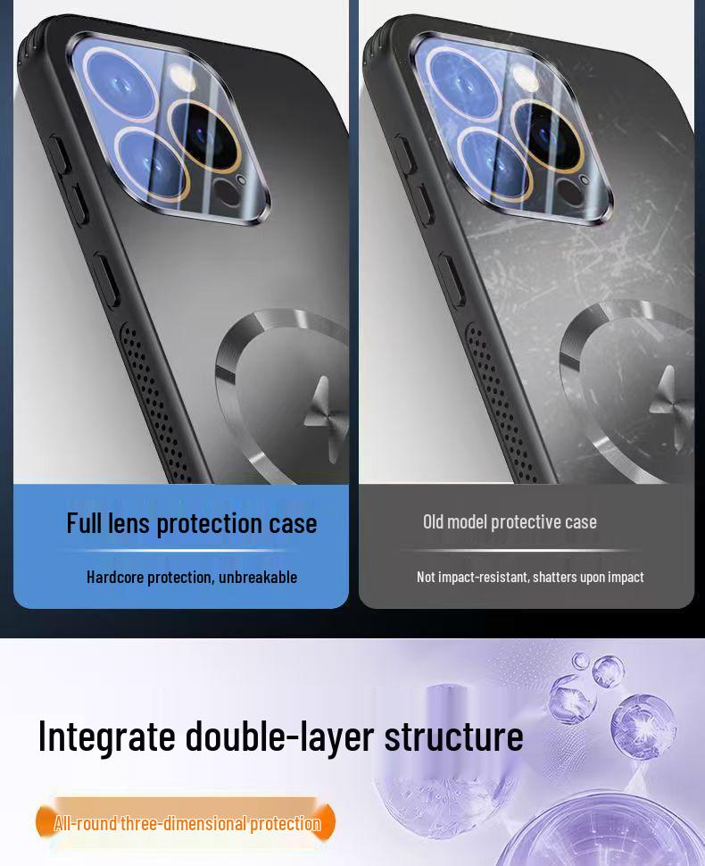 Magnetic Cooling Strap Lens Film Phone Case for iPhone 17 Pro Max - Drop-Proof, 16 Plus Compatible