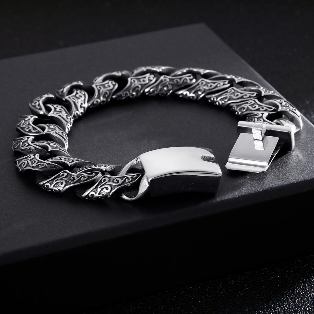 Kalen Vintage Black Men Stainless Steel Bracelet Cuban Link Chain Punk Wristband Bracelets Fashion Jewelry