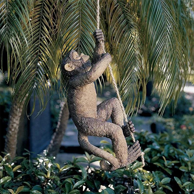 Hanging Monkey Resin Statue, Cute Baby Animal Sculpture for Garden Tree, Outdoor Home Decor Art Craft Pendant