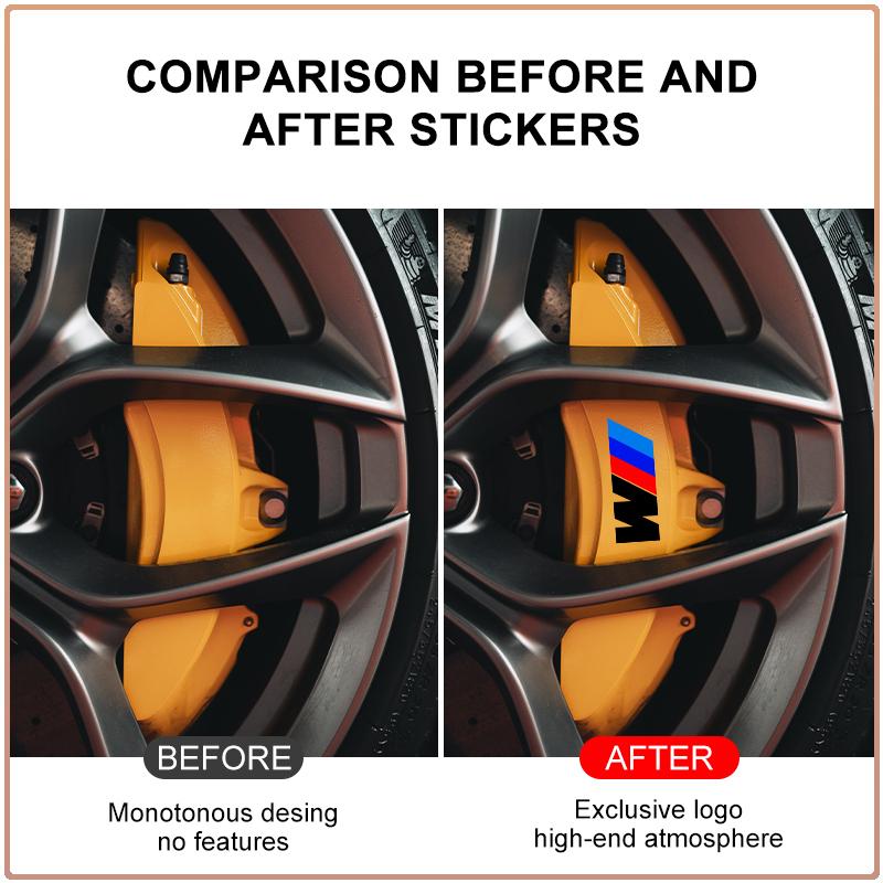 6 Stuks/Set Sportauto Remklauw 3D Stickers Wielnaaf Decoratie Accessoires of Bmw M3 M4 M5 M6 F20 F30 G20 F31 F34 F10 G30 F11 X3 F25 X4 I3 1 3 5 Serie
