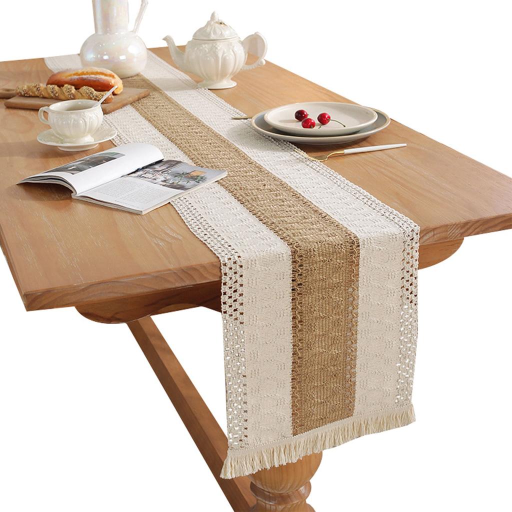 Rustic Table Runner Macrame Table Runner Cotton Desk Decoration for Holiday Party Farmhouse Wedding 180x30cm Coffee