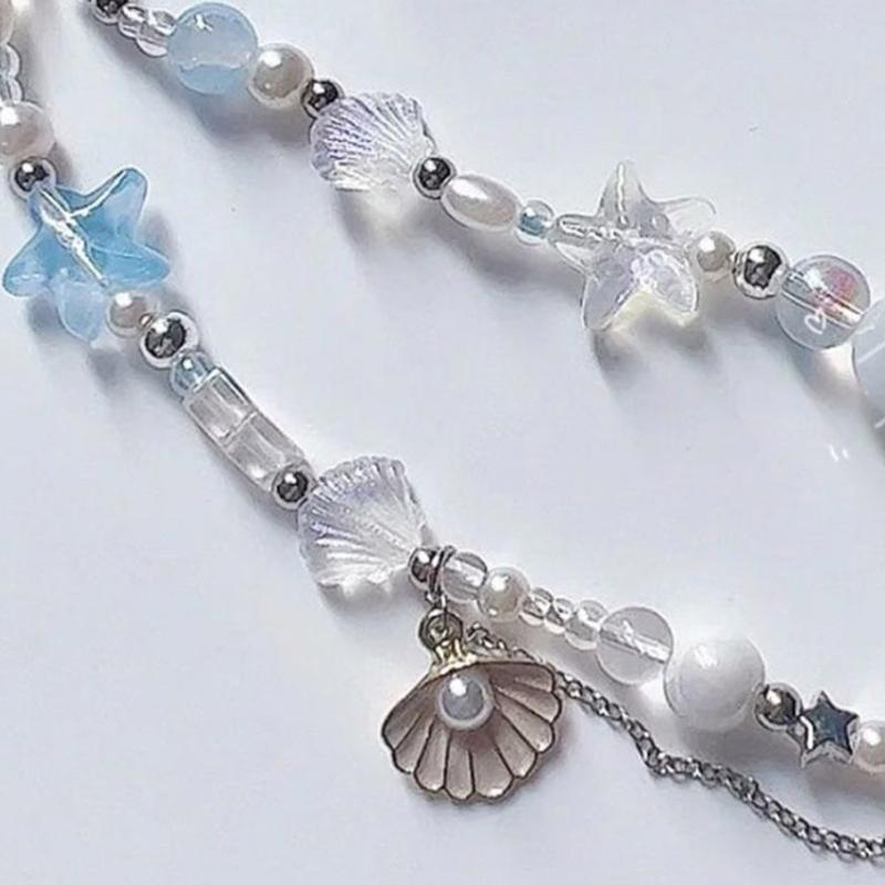 Cute Fish Tail Phone Chain Charm Straps Acrylic Beaded Shell Pendant Handmade Phone Lanyard Keychain Wristband for Bag