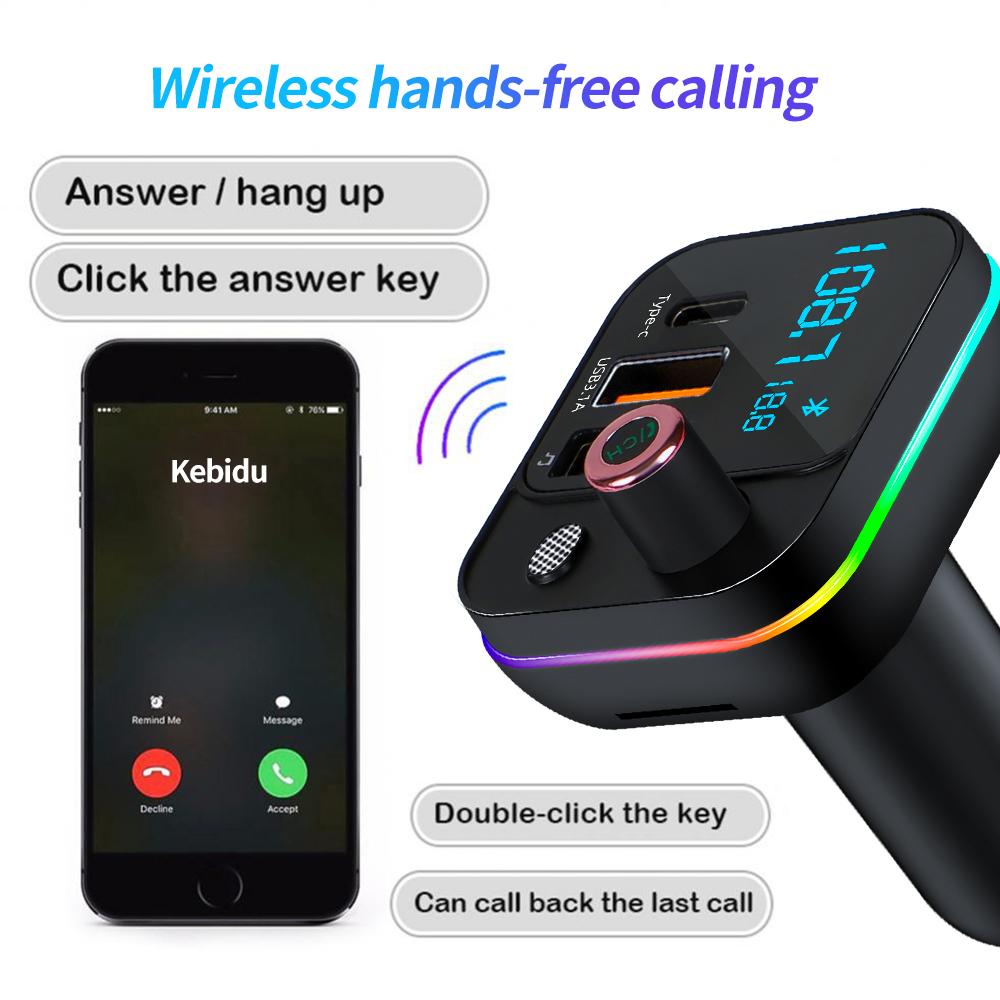 Auto FM Transmitter Modulator Drahtlos Bluetooth 5.0 USB 3.1A Typ-C Schnelllader Autoradio MP3 Player Musik Freisprecheinrichtung Auto-Kit