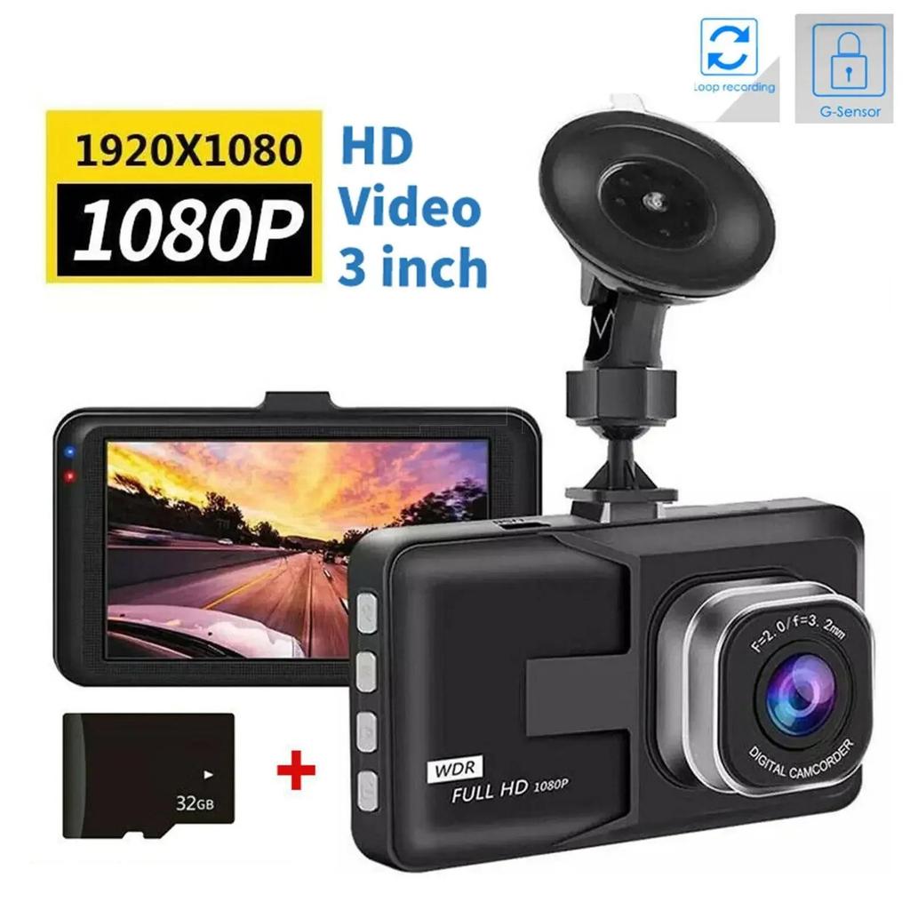 1080P Auto-Dashcam 3 Zoll Fahrvideo Auto DVR Loop-Recorder für vorne und hinten Nachtsicht G-Sensor Autozubehör