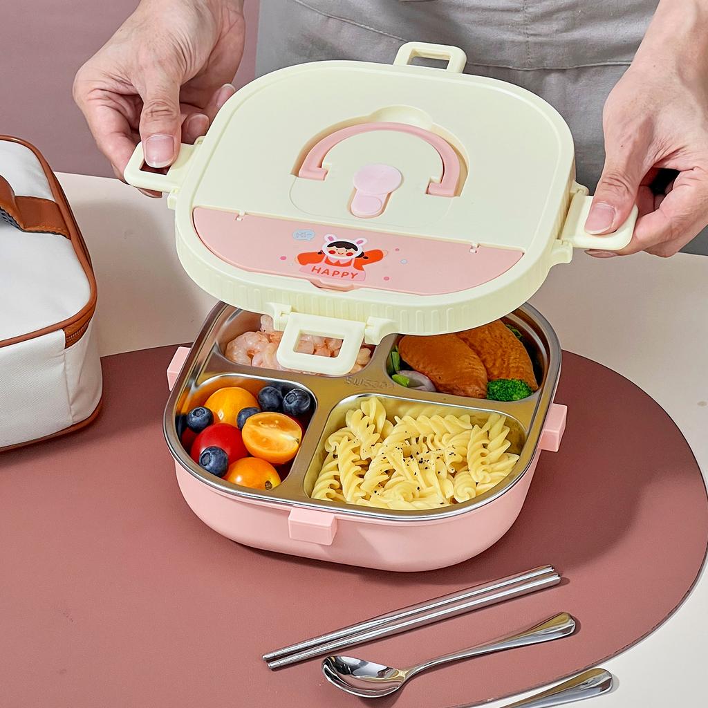 WORTHBUY 4/5 Compartment Portable Bento Lunch Box Microwave Safe Sealed 304 Stainless Steel Lunch Container Set For Kids Student