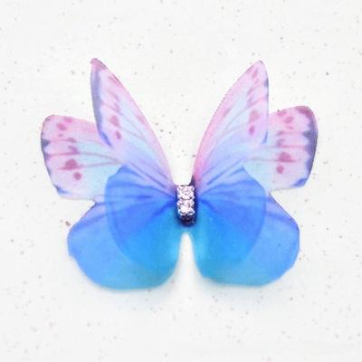 50Pcs 3D Organza Fabric Butterfly Appliques Colorful Rhinestone Simulation Mesh Butterfly Patch Double-layer Translucent