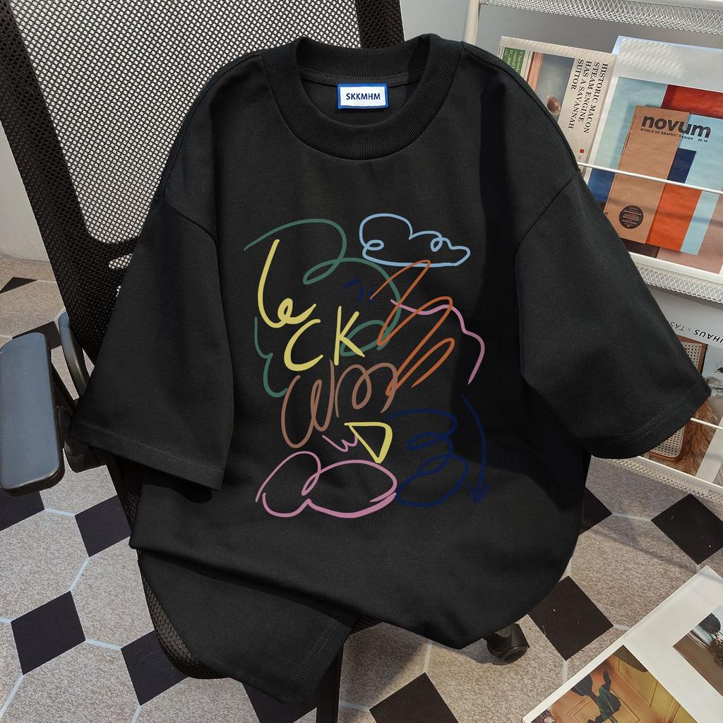 Ladies Summer Short Sleeve Round Collar Casual Graffiti Printed Teenager Pullover Oversize Cotton T Shirt Top