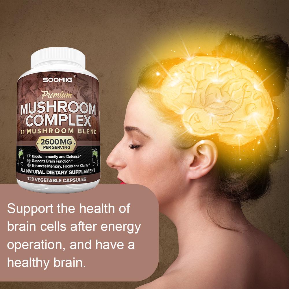 Mushroom Complex 120 Capsules Brain Support Increase Memory Immune Focus Health