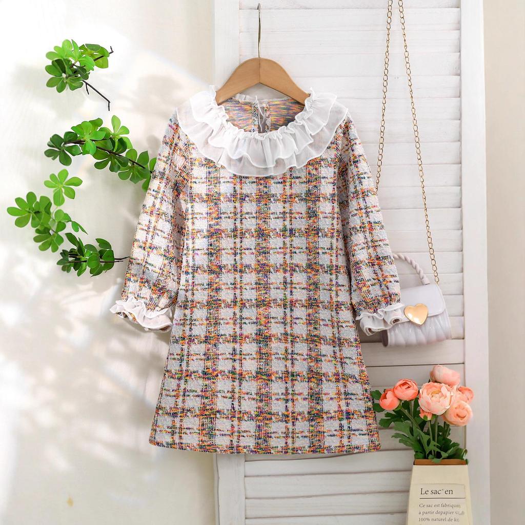 Dívčí kostkované šaty v korejském stylu - Podzim/Zima Tkanina s jemnou vůní
