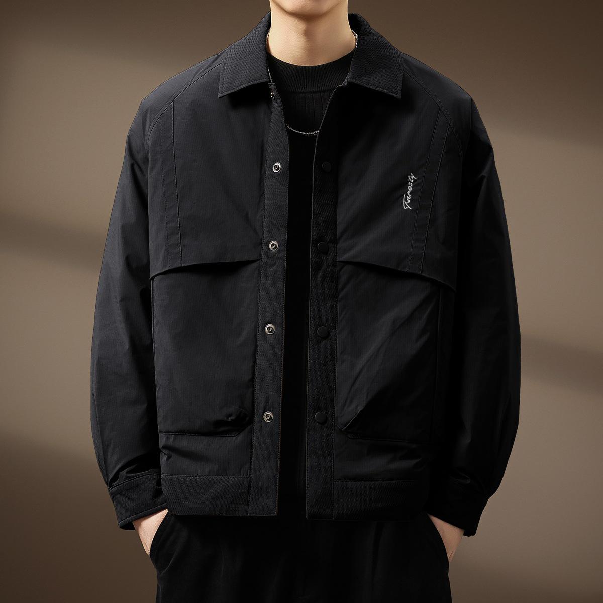 

Men s Winter Lightweight 90% Duck Down Jacket - High-End, Loose Fit, Warm Workwear with Lapel чорний