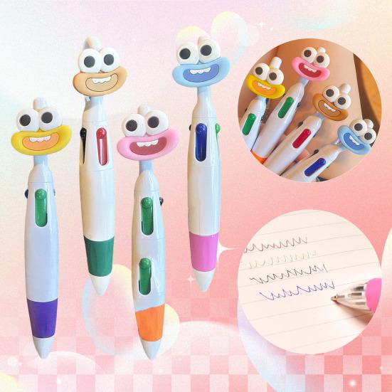4-in-1 Cartoon Ballpoint Pen Cute Big Mouth Gel Pen with Multi-Color Ink Fun Writing Tool for Students Journaling