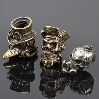 1Pc Crow EDC DIY Knife Beads Pendant Vintage Color Brass Outdoor Tools White Brass Skull Paracord Beads