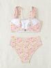 Women's Swimsuit Small Floral Sexy Backless High Waist Bikini Beachwear Bathing Suits