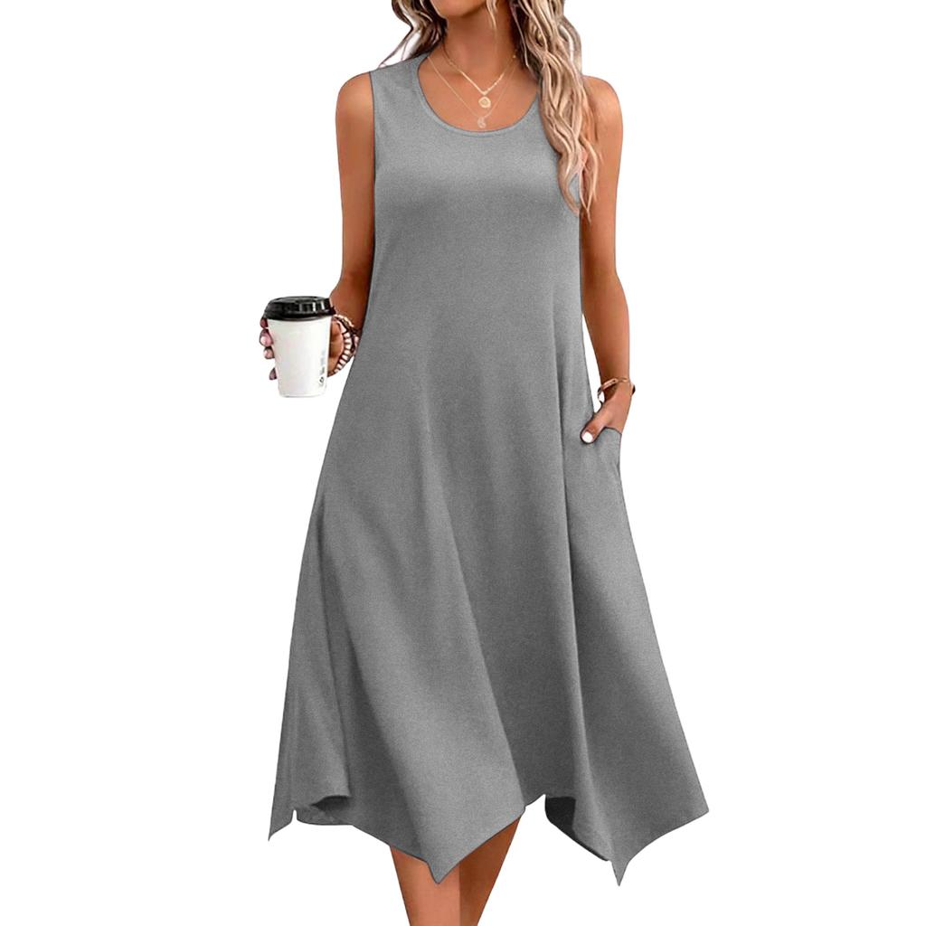 Women's Casual Dress For Summer Tank Dress Loose Beach Dress With Pockets Flare Midi Sundress